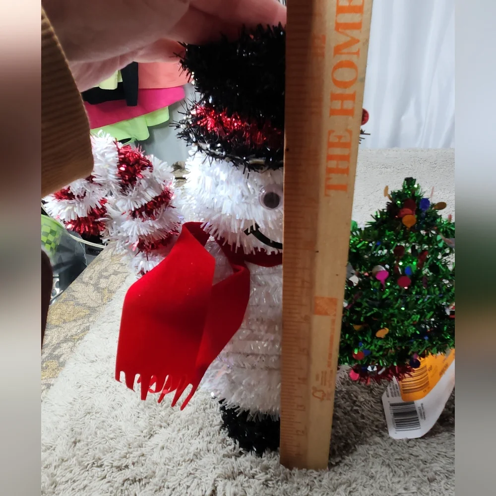 Festive Snowman Decoration with Candy Cane and Tree